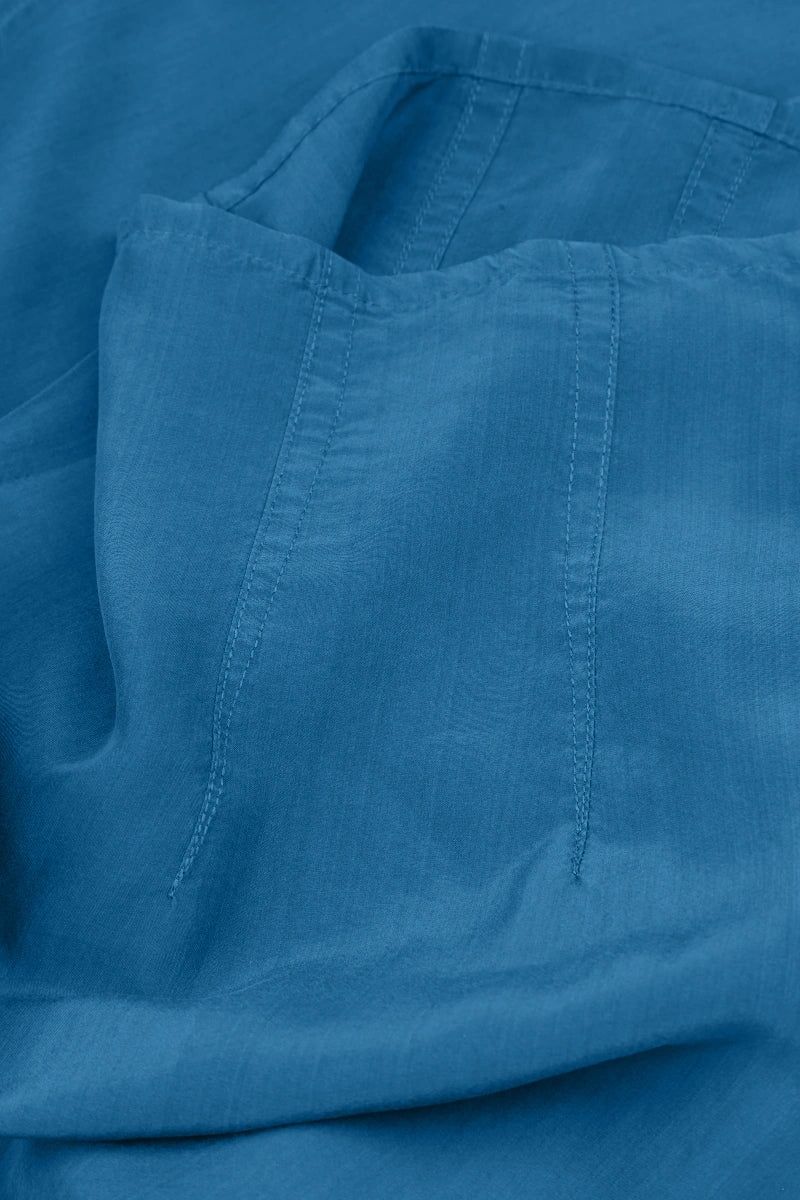 Slight Taper Cobalt Blue Silk Bamboo Trousers 5
