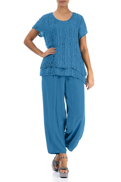 Slight Taper Cobalt Blue Silk Bamboo Trousers 4