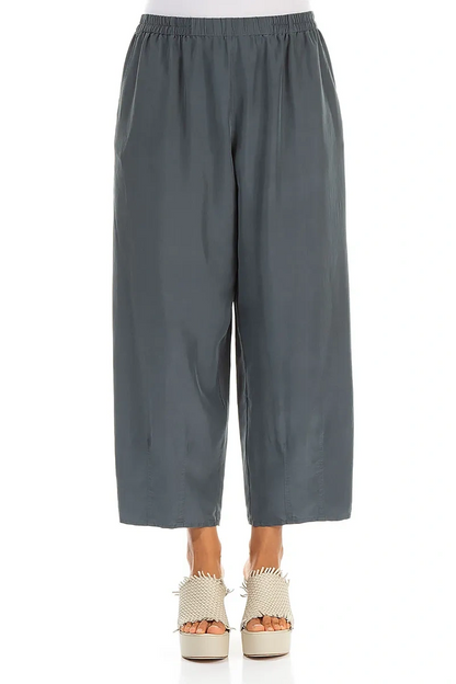 Slight Taper Graphite Pure Silk Trousers