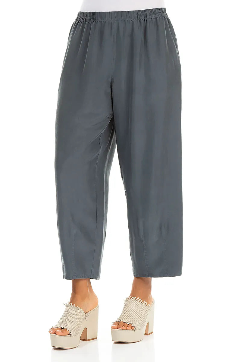 Slight Taper Graphite Pure Silk Trousers
