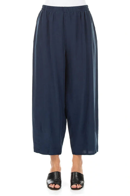 Slight Taper Navy Pure Silk Trousers 1