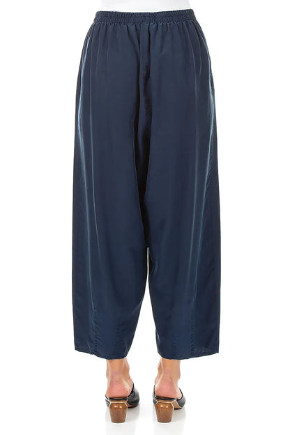 Slight Taper Navy Pure Silk Trousers 2
