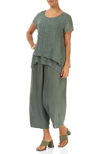 Slight Taper Sage Pure Silk Trousers