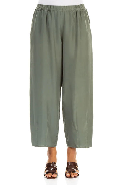 Slight Taper Sage Pure Silk Trousers