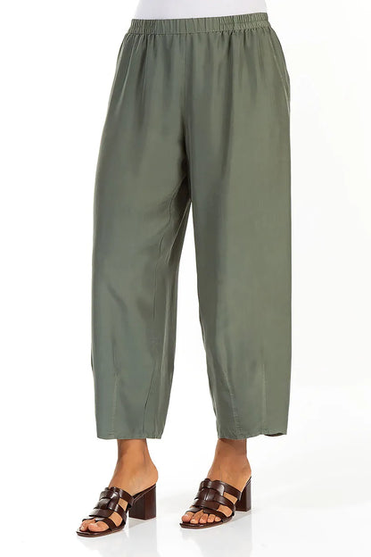 Slight Taper Sage Pure Silk Trousers