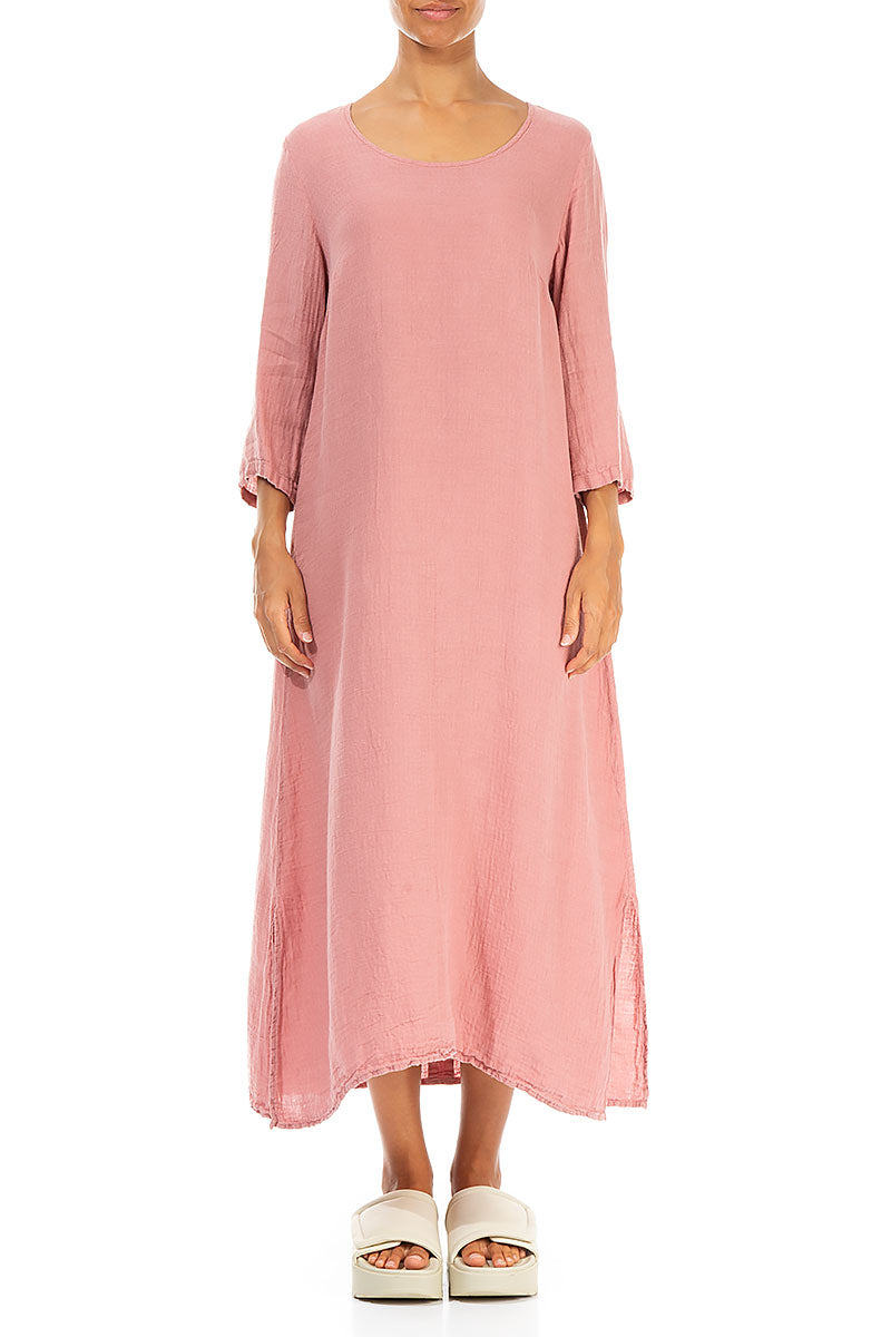 Slit Hem Antique Rose Linen Dress