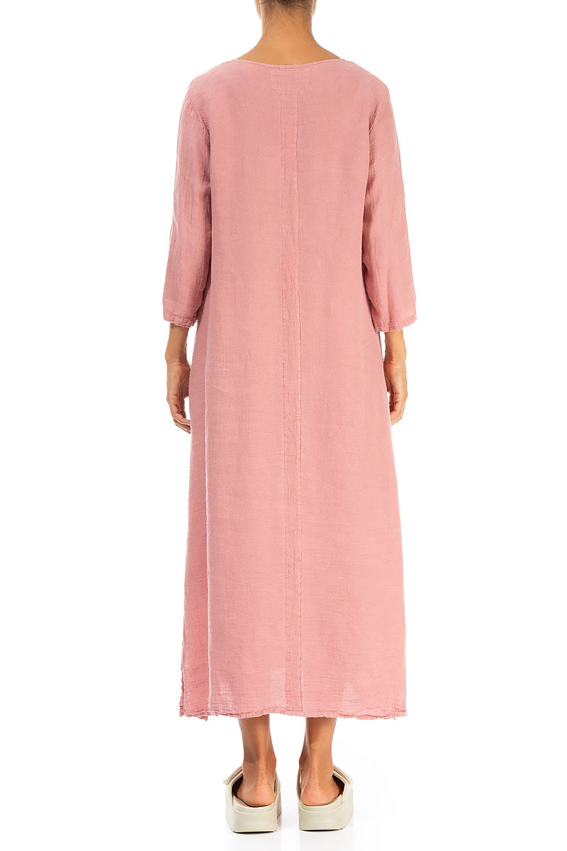 Slit Hem Antique Rose Linen Dress