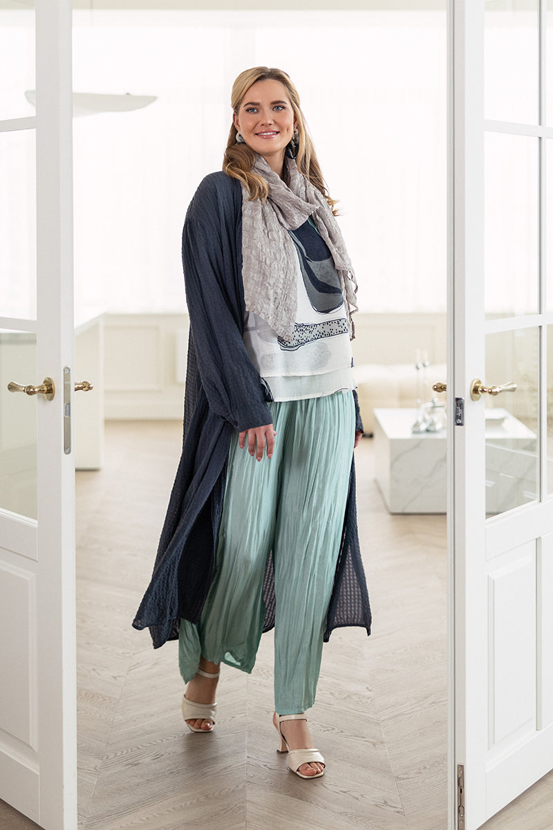 Veste en soie texturée graphite à ourlet fendu