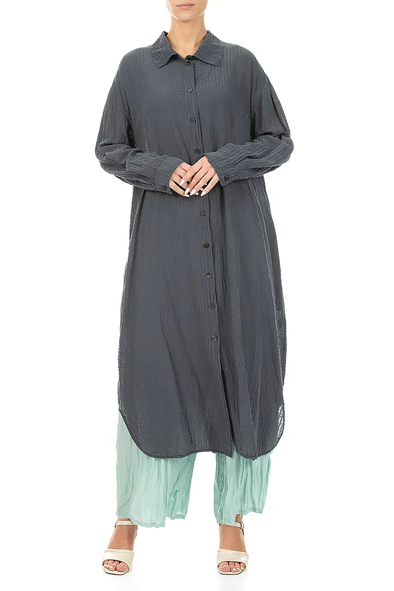 Veste en soie texturée graphite à ourlet fendu