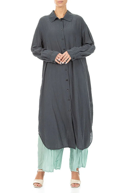 Veste en soie texturée graphite à ourlet fendu