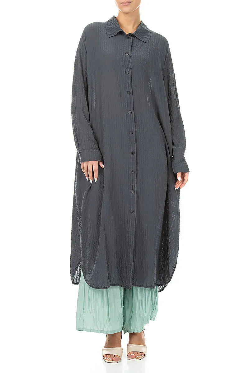 Veste en soie texturée graphite à ourlet fendu