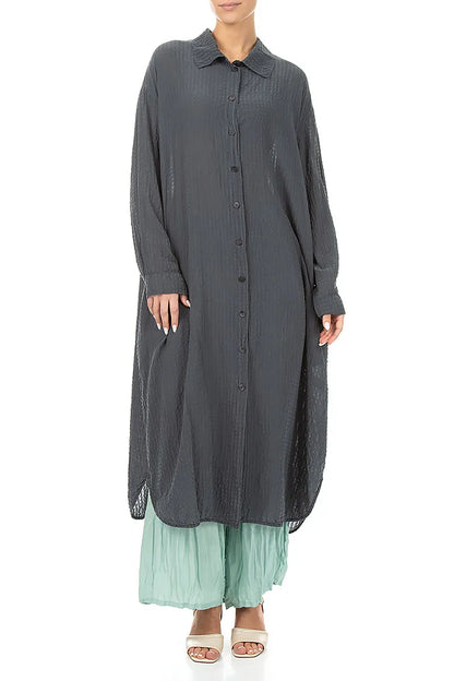 Veste en soie texturée graphite à ourlet fendu