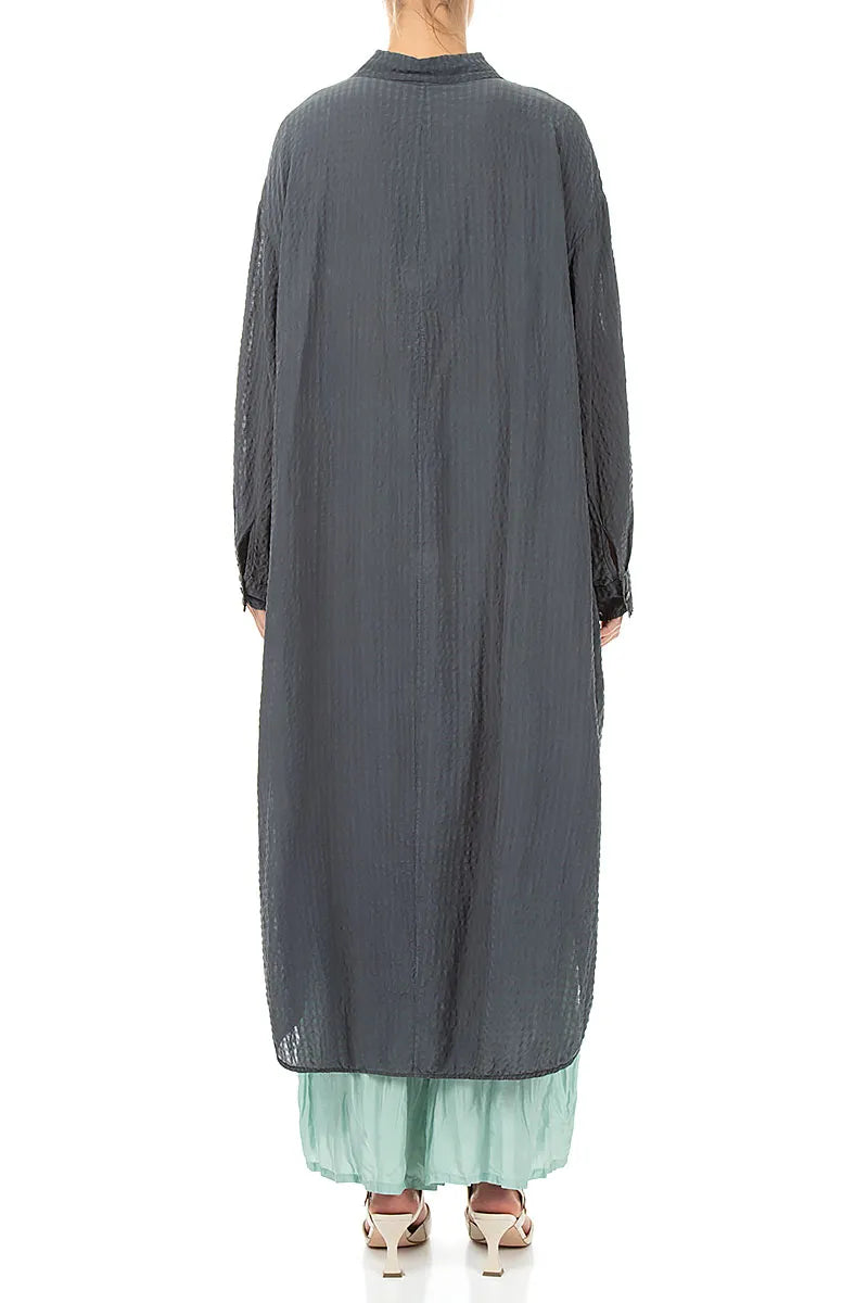 Veste en soie texturée graphite à ourlet fendu