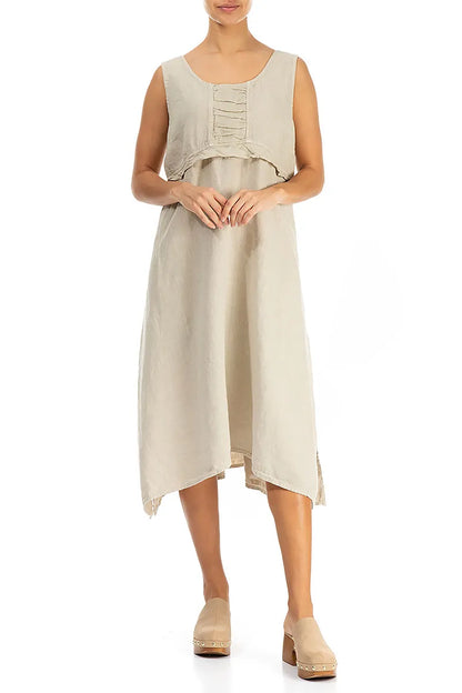 Slit Hem Sleeveless Natural Linen Dress 4