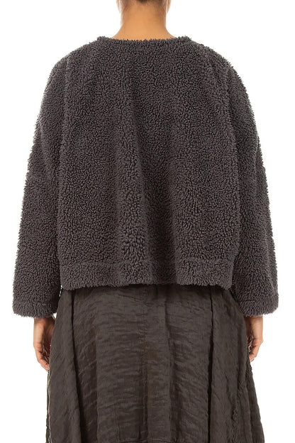 Snap Front Graphite Teddy Cotton Jacket 2