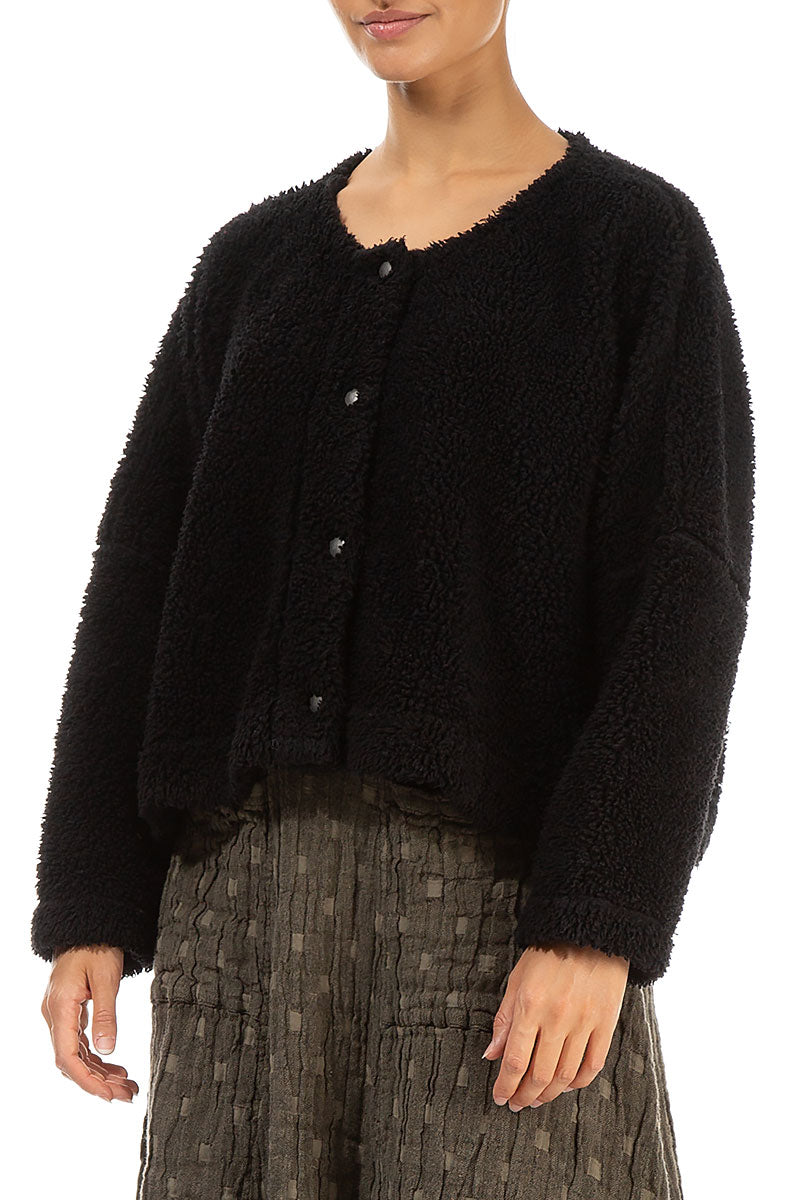 Snap Front Black Teddy Cotton Jacket 3