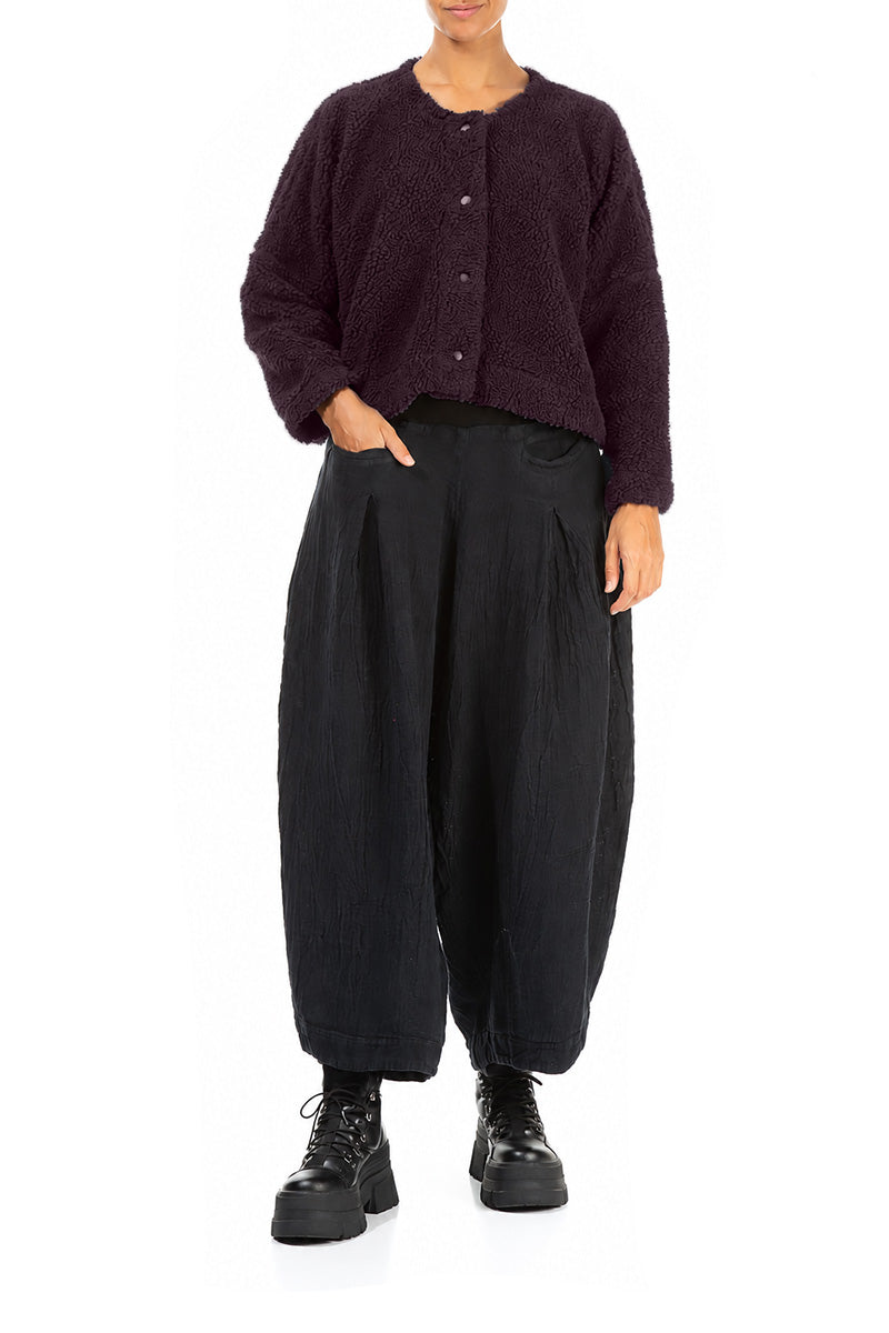 Snap Front Deep Plum Teddy Cotton Jacket