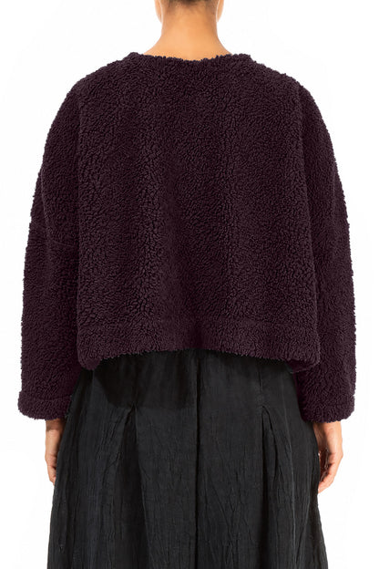 Snap Front Deep Plum Teddy Cotton Jacket