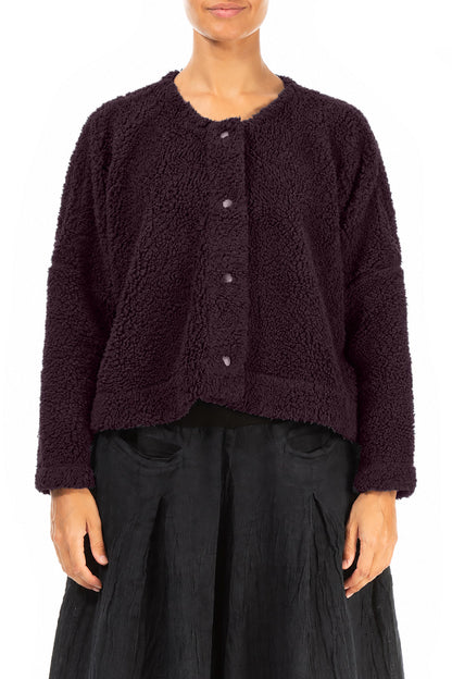 Snap Front Deep Plum Teddy Cotton Jacket