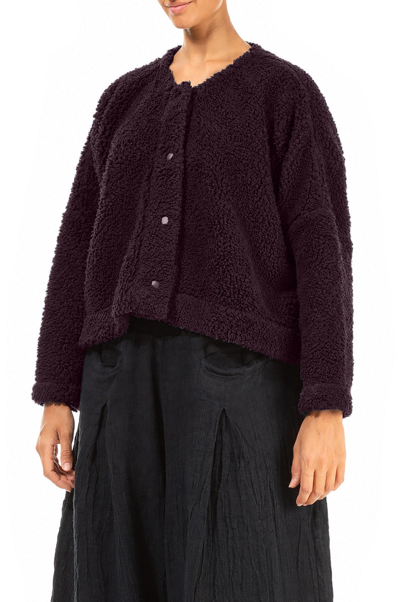 Snap Front Deep Plum Teddy Cotton Jacket