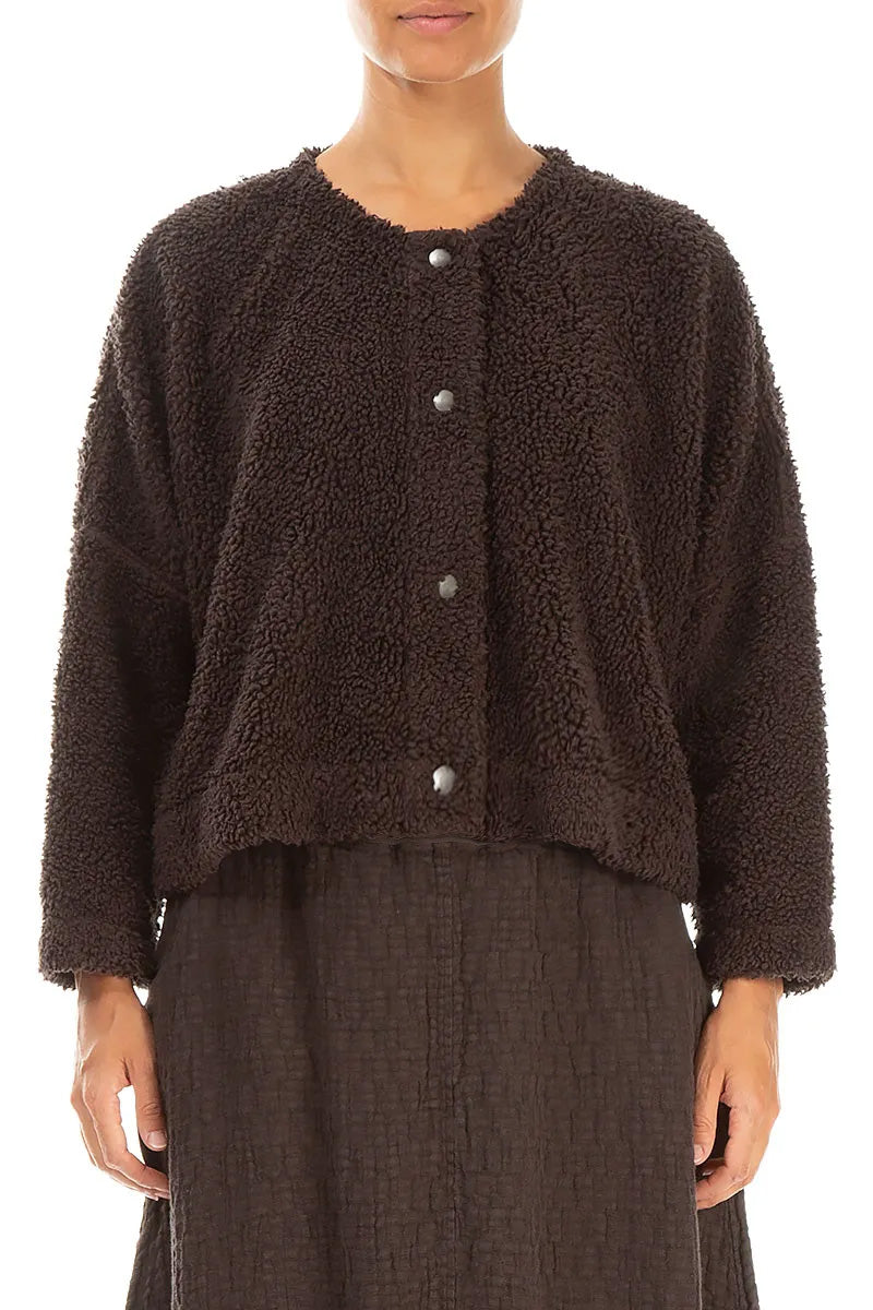 Snap Front Forest Brown Teddy Cotton Jacket 1