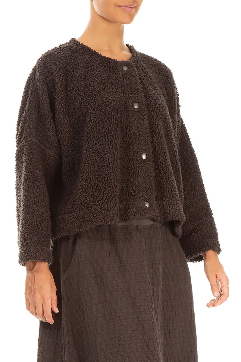 Snap Front Forest Brown Teddy Cotton Jacket 3