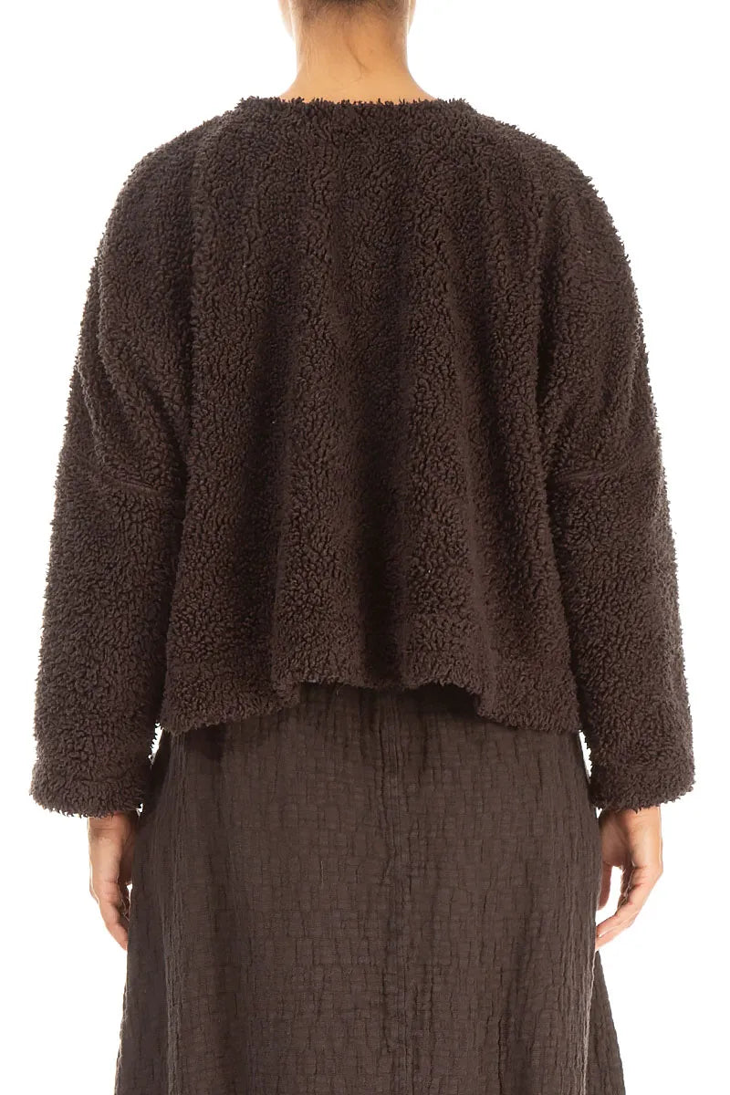 Snap Front Forest Brown Teddy Cotton Jacket 2