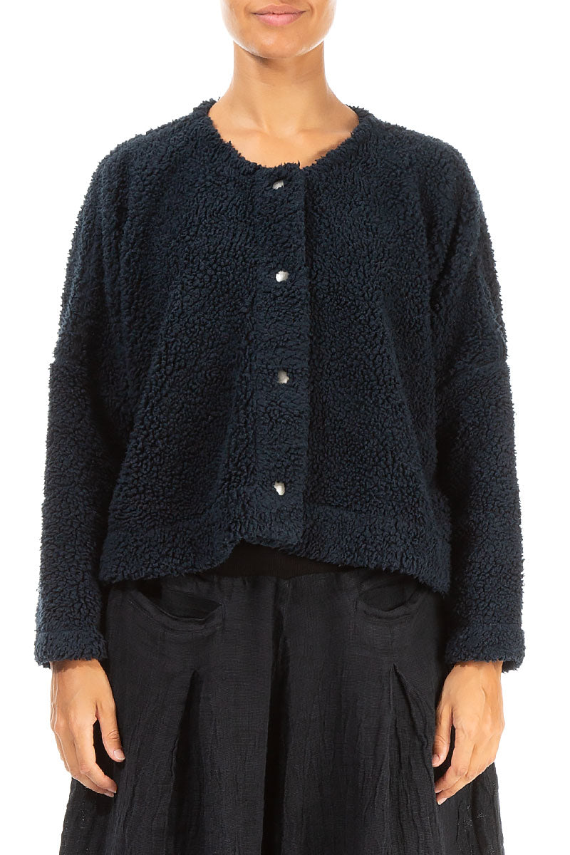 Snap Front Midnight Blue Teddy Cotton Jacket