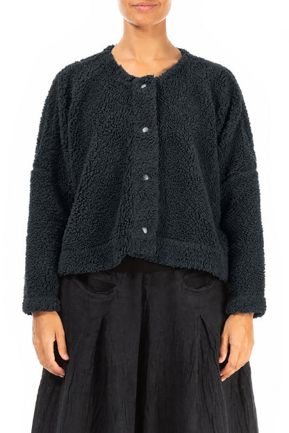 Snap Front Slate Teddy Cotton Jacket