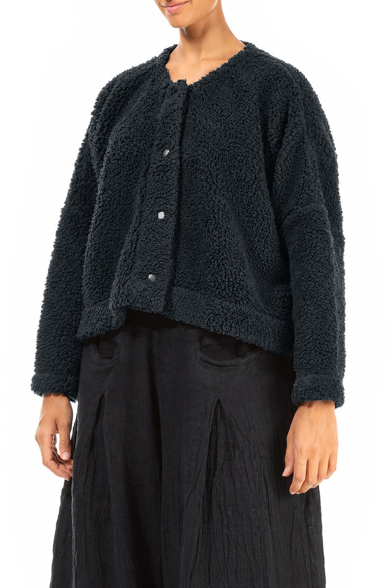 Snap Front Slate Teddy Cotton Jacket
