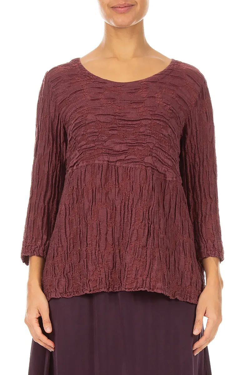 Soft-Shaped Antique Ruby Circle Silk Linen Blouse
