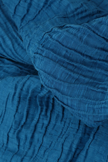 Blouse souple en lin de soie froissé bleu cobalt