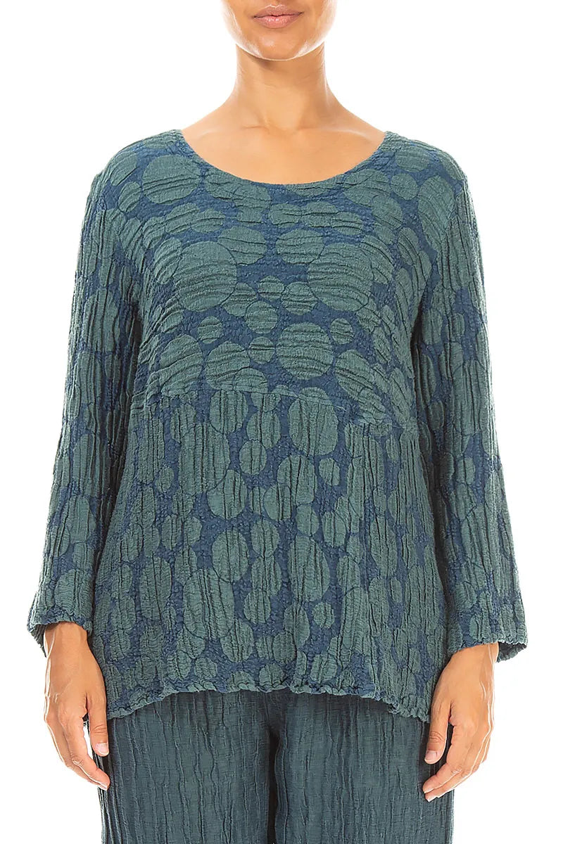 Soft-Shaped Deep Turquoise Circle Silk Linen Blouse