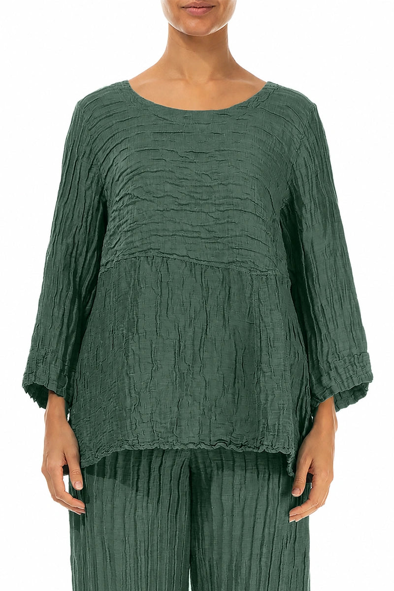 Soft-Shaped Sage Crinkled Silk Linen Blouse