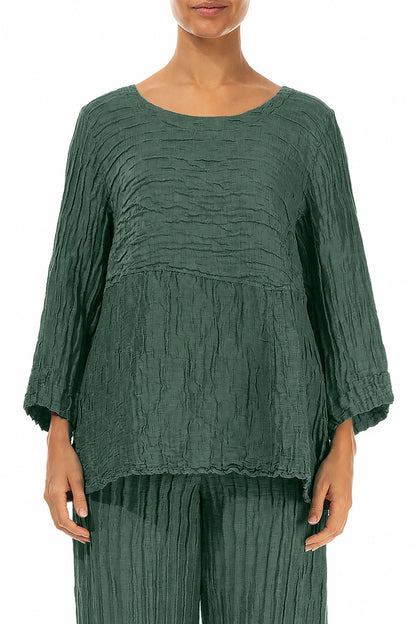 Soft-Shaped Sage Crinkled Silk Linen Blouse