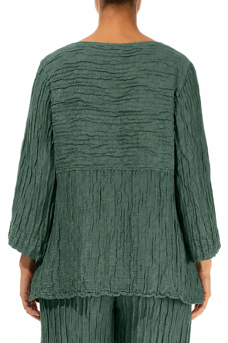 Soft-Shaped Sage Crinkled Silk Linen Blouse