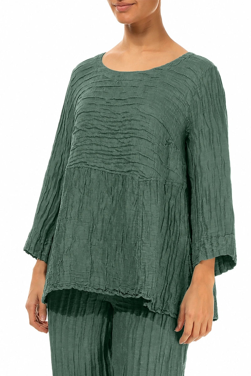 Soft-Shaped Sage Crinkled Silk Linen Blouse