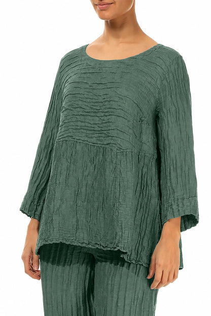Soft-Shaped Sage Crinkled Silk Linen Blouse