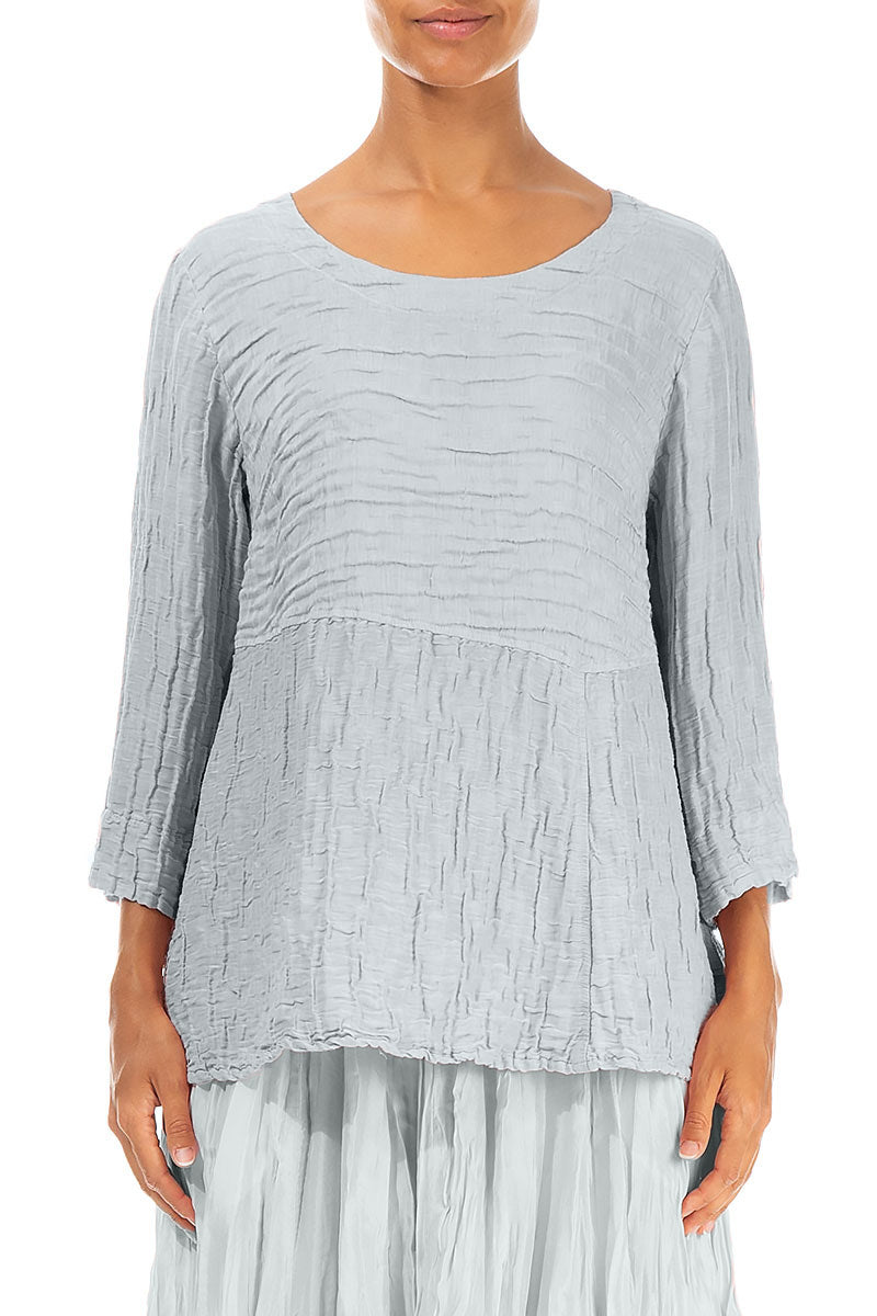 Soft-Shaped Silver Grey Crinkled Silk Linen Blouse