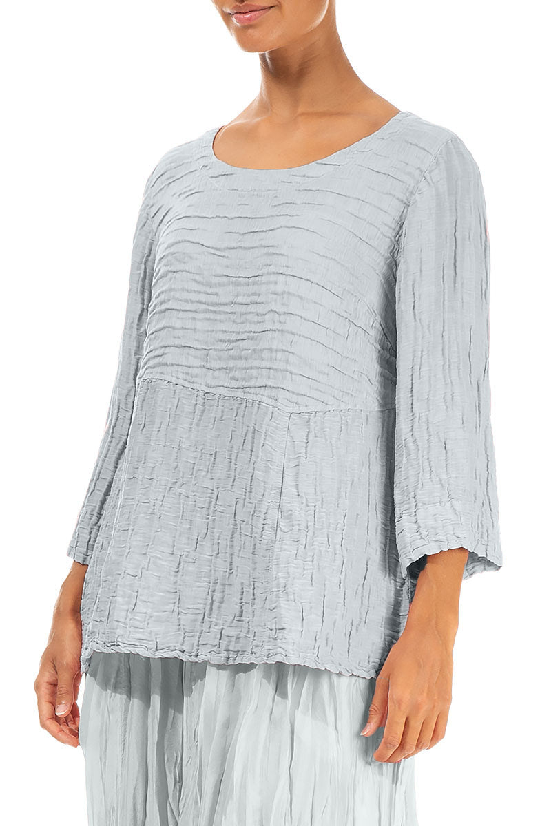 Soft-Shaped Silver Grey Crinkled Silk Linen Blouse