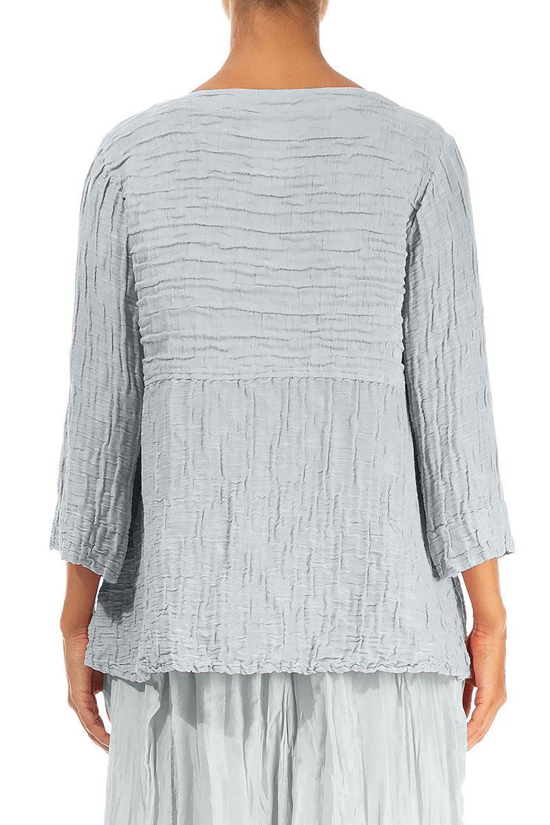 Soft-Shaped Silver Grey Crinkled Silk Linen Blouse