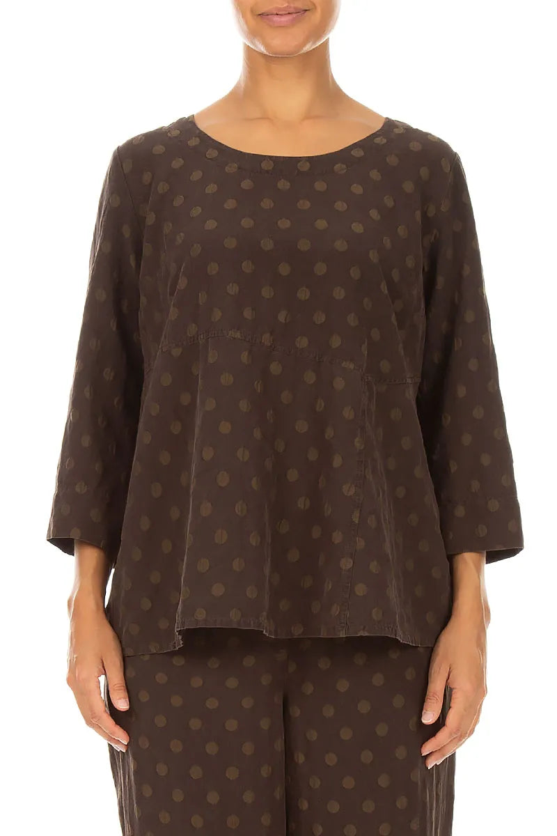 Soft-Shaped Truffle Brown Dotty Silk Blouse 1