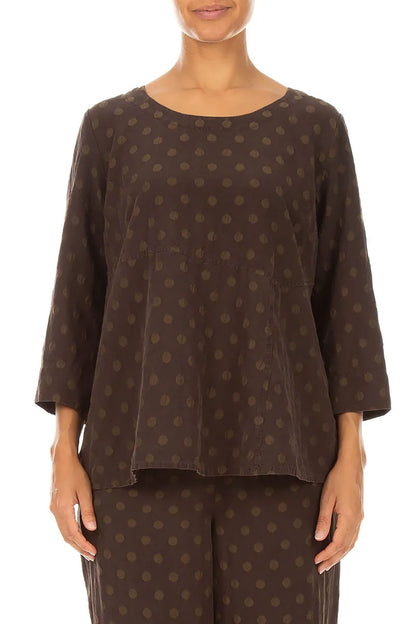 Soft-Shaped Truffle Brown Dotty Silk Blouse 1