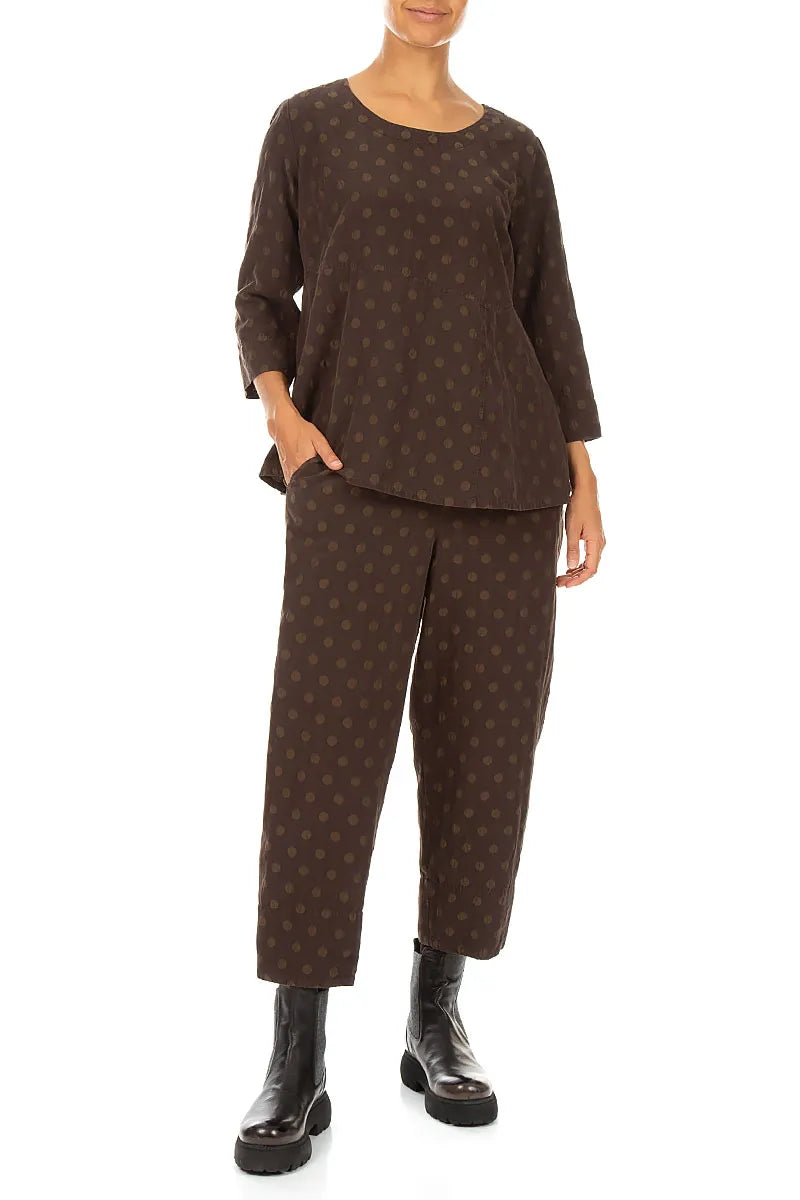 Soft-Shaped Truffle Brown Dotty Silk Blouse 4