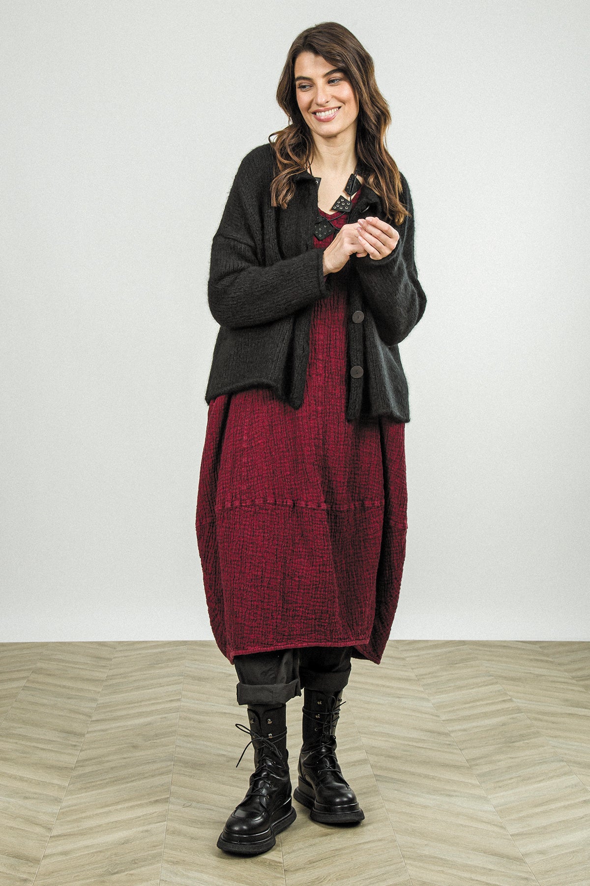 Soft Collar Black Cashmere Wool Cardigan