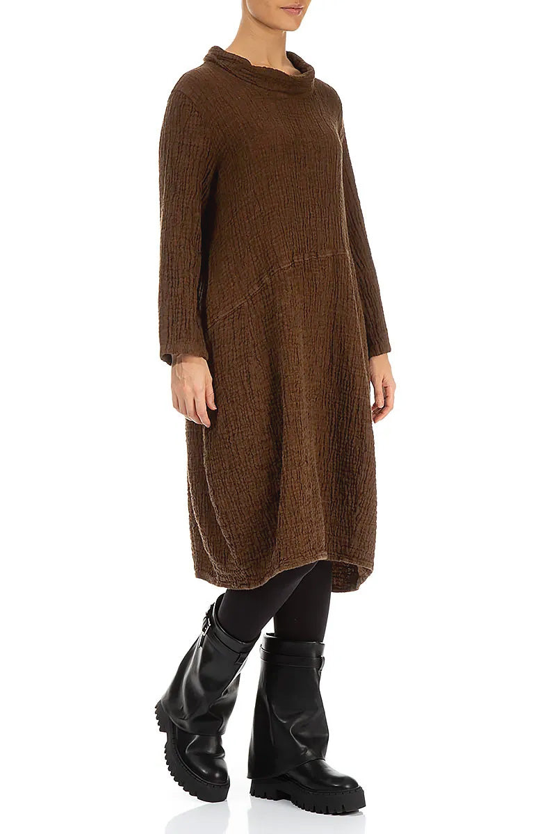 Soft Cowl Aged Copper Textured Linen Dress 3