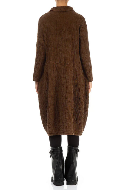 Soft Cowl Aged Copper Textured Linen Dress 2