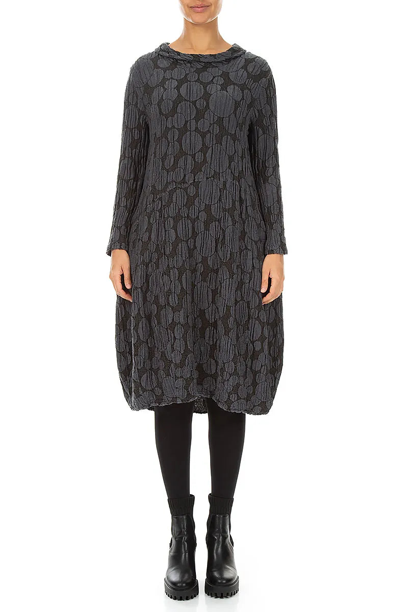 Soft Cowl Charcoal Circle Silk Linen Dress 2