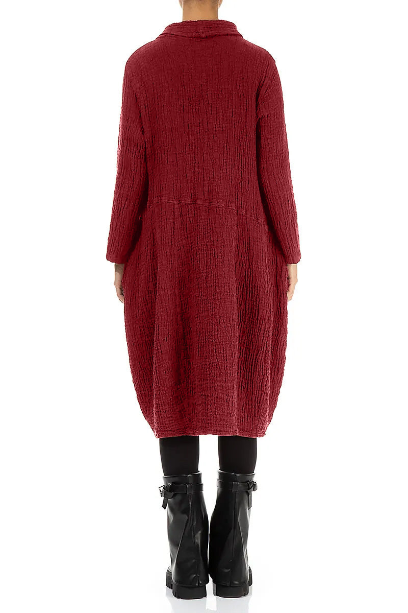 Soft Cowl Cherry Red Textured Linen Dress