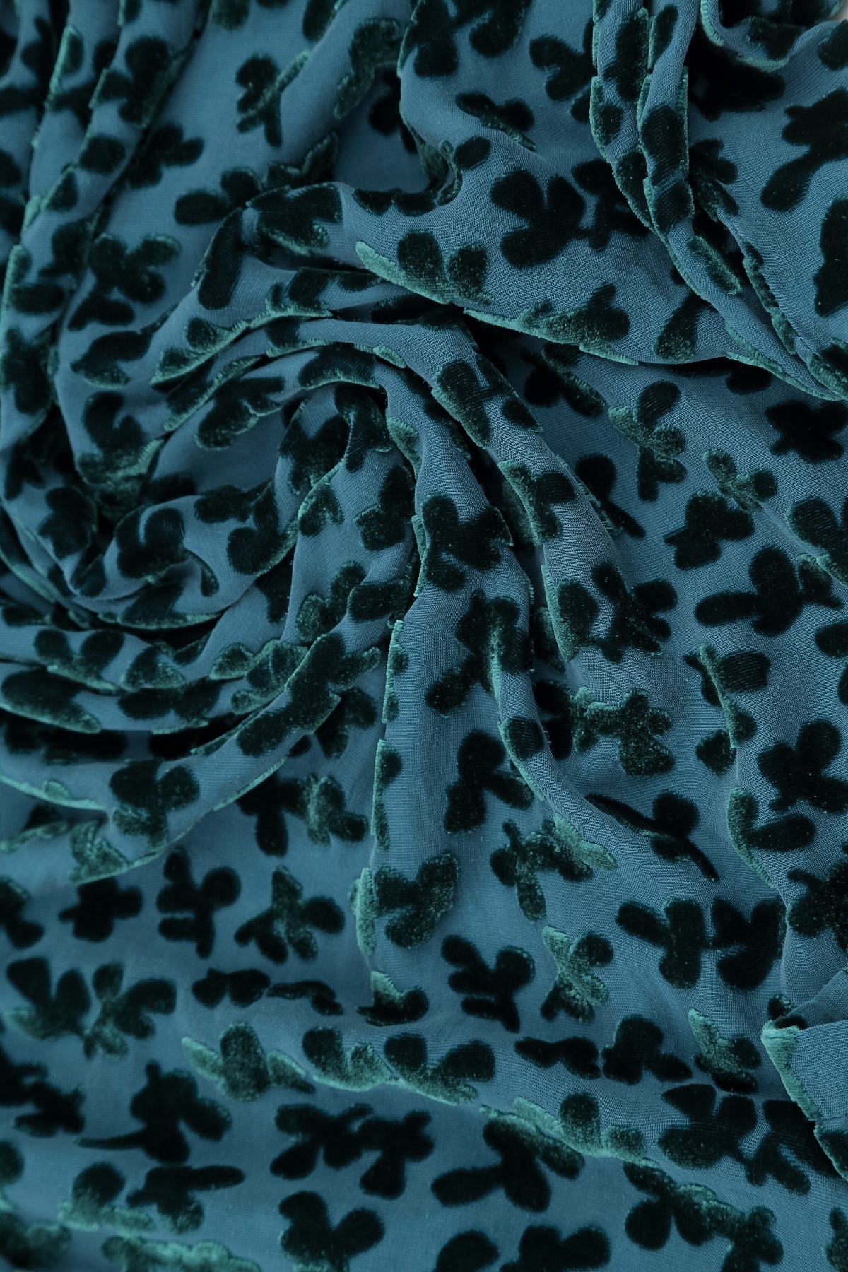 Soft Cowl Devoré Petals Deep Turquoise Silk Velvet Blouse